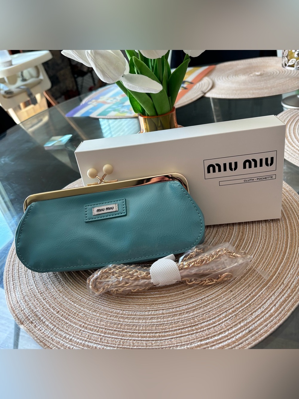Miu Miu Tiffany Blue Kiss Lock patent leather Crossbody bag GWP NIB